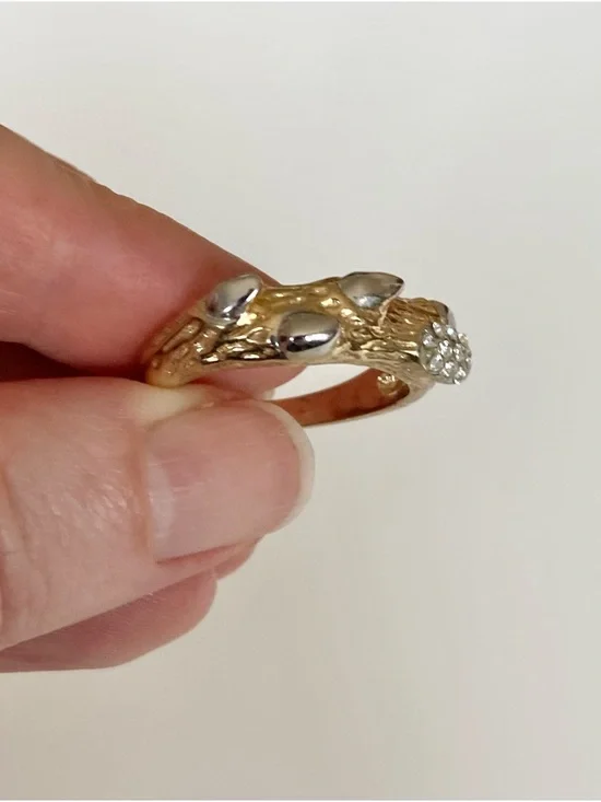 Gold and silver tone branch thorns rhinestone statement costume cocktail ring - Picture 8 of 13